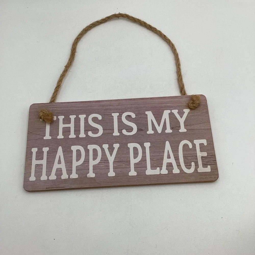 This Is My Happy Place Wooden Hanging Sign Wall Decor Rustic Jute Rope‎ 10x5